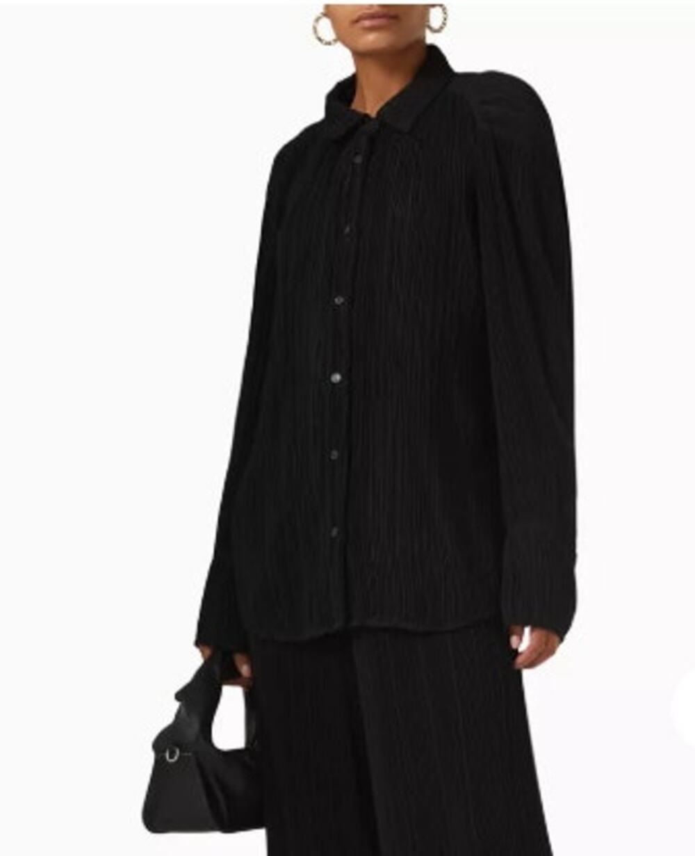 New NWT Good American Always Fits Plissé Plisse Shirt in Black Small